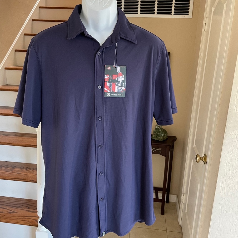 NWT Born Primitive Network Short Sleeve Shirt Muscle Shirt Stretch Navy Blue XXL